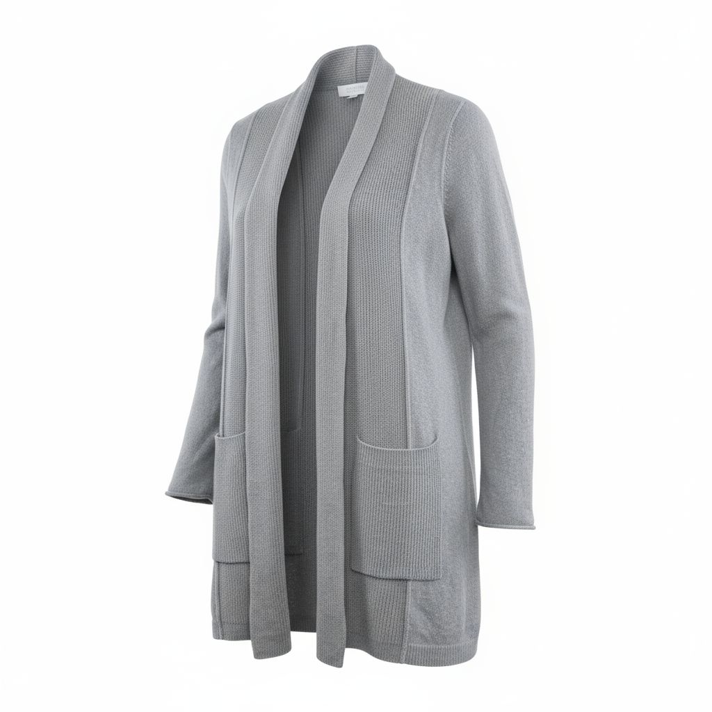 Kinross 100% Cashmere Gray Open Front Cardigan Sweater Large Pockets Luxe Soft